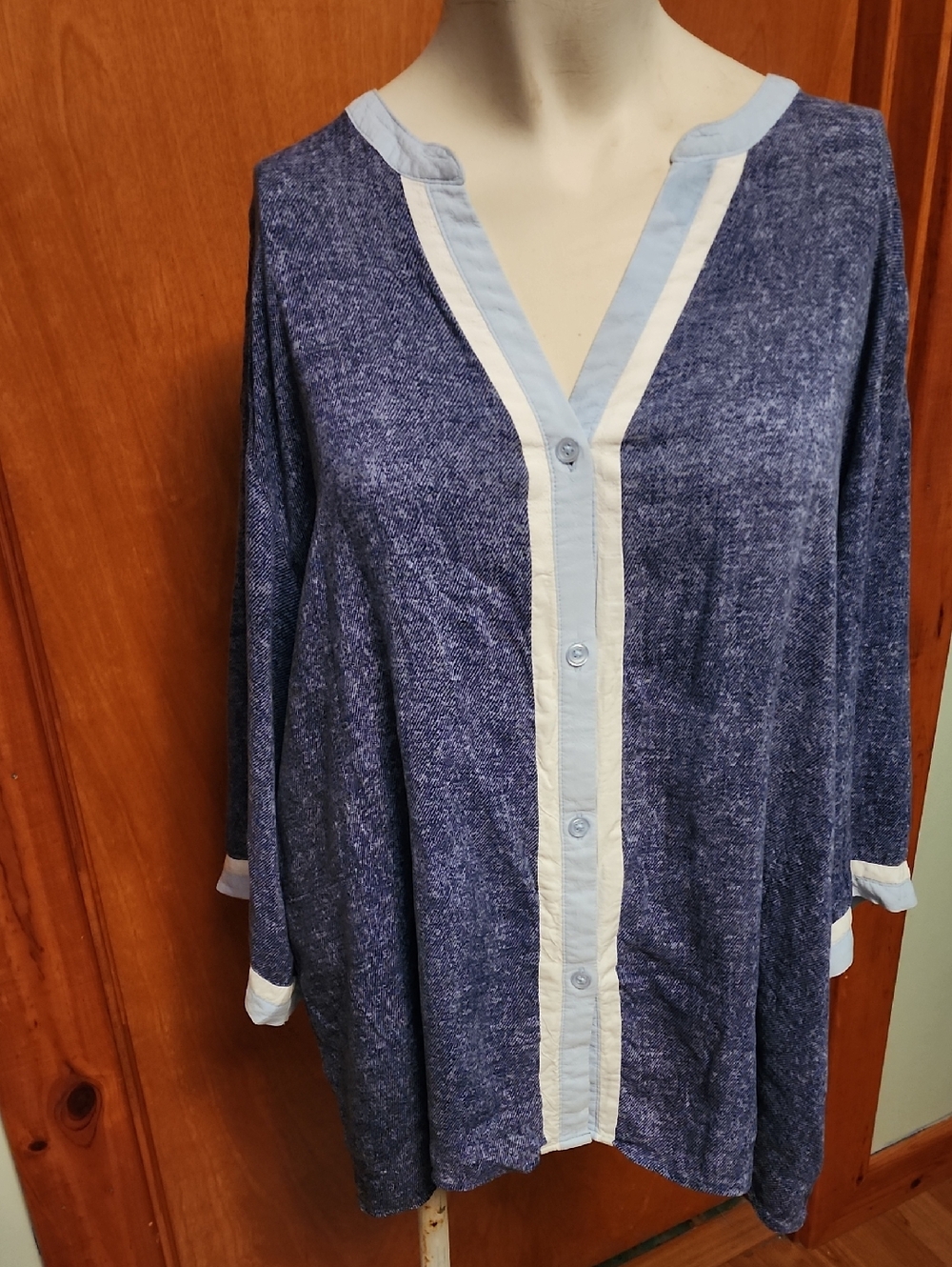 Donna Karan Navy Blue and Light Blue Button-Front Tunic